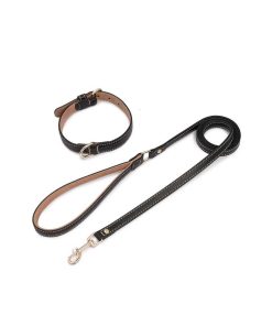 Pasear Wouapy Collares De Piel | Collar De Cuero Para Perros Praga Negro