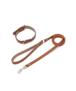 Pasear Wouapy Collares De Piel | Collar De Cuero Para Perros Praga Camel